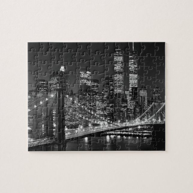 Quebra-cabeça Ponte Black White Brooklyn Noite de Nova York (Horizontal)