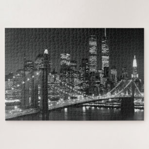 Quebra-cabeça Ponte Black White Brooklyn Noite de Nova York