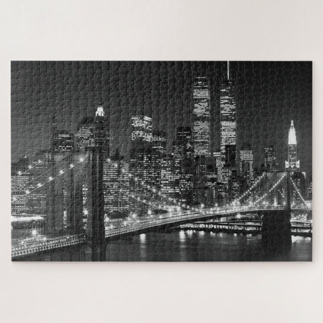 Quebra-cabeça Ponte Black White Brooklyn Noite de Nova York (Horizontal)