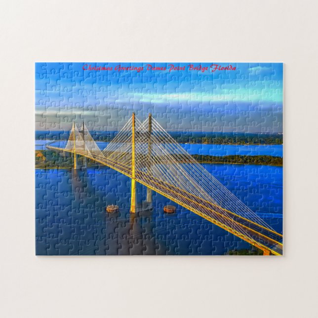 Quebra-cabeça Ponte Dames Point  Flórida. Saudações de Natal (Horizontal)