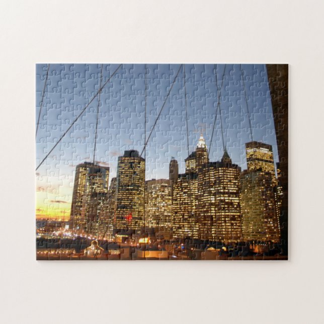 Quebra-cabeça Ponte de Brooklyn ao anoitecer com a silhueta de M (Horizontal)
