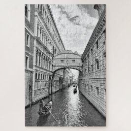 Quebra-cabeça Ponte de Veneza Preta e Branca de Luzes com gondol