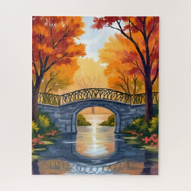 Quebra-cabeça Ponte do Parque de Outono | Aquarela de Folhagem d (Vertical)
