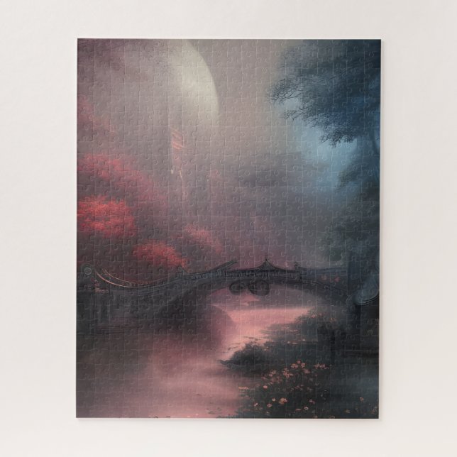 Quebra-cabeça Ponte e Castelo na Noite da Mistura Escura (Vertical)