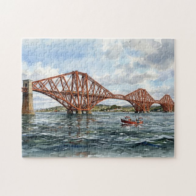 Quebra-cabeça Ponte Férrea Histórica de Forth Escócia Aquarela (Horizontal)