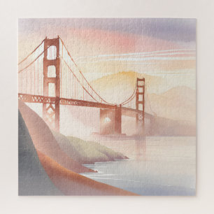 Quebra-cabeça Ponte Golden Gate Nascer do Sol Aquarela Bonita