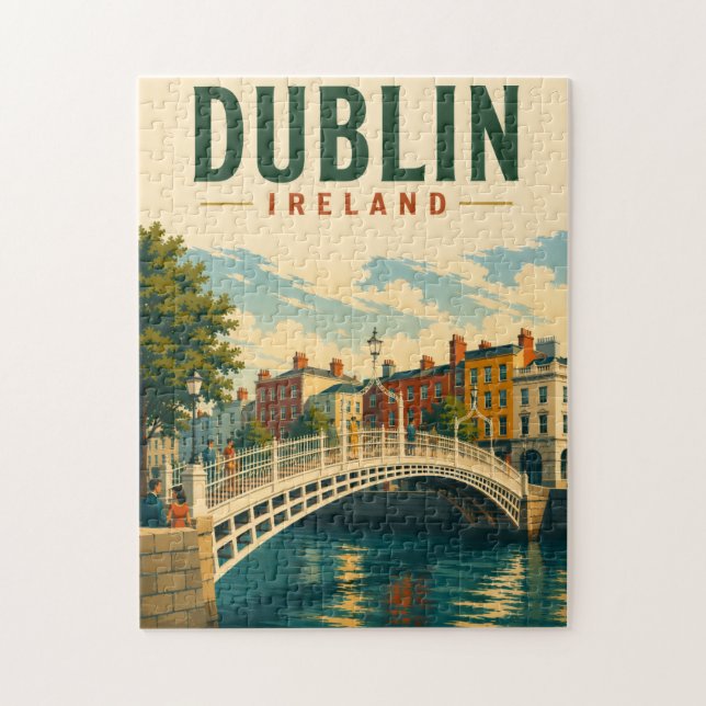 Quebra-cabeça Ponte Ha'penny de Viagens Antigas Dublin Irlanda (Vertical)