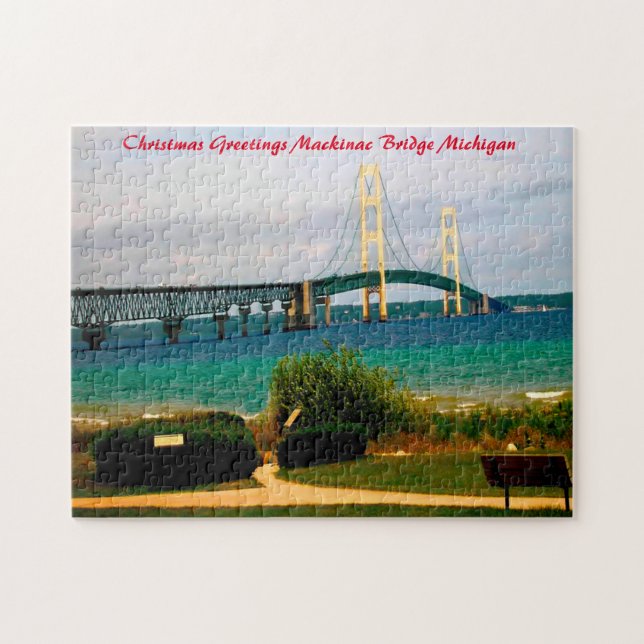 Quebra-cabeça Ponte Mackinac Michigan. (Horizontal)
