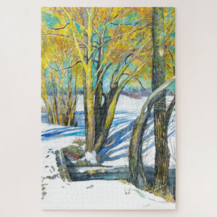 Quebra-cabeça Ponte na pintura de Watercolor no inverno
