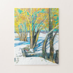 Quebra-cabeça Ponte na pintura de Watercolor no inverno