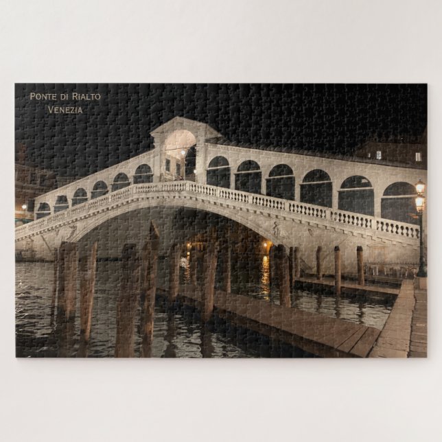 Quebra-cabeça Ponte Rialto à noite - Ponte di Rialto - Veneza (Horizontal)