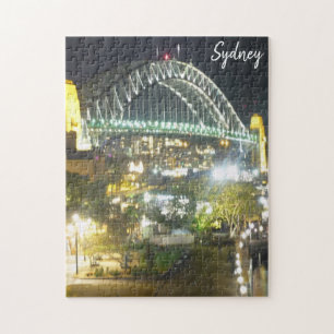 Quebra-cabeça ponte sydney iluminada à noite