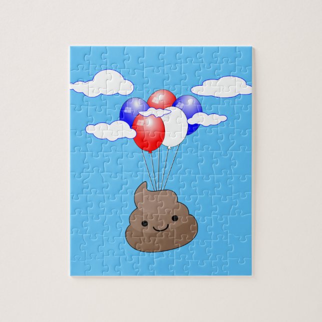 Quebra-cabeça Poo Emoji Voando Com Balões No Céu Azul (Vertical)