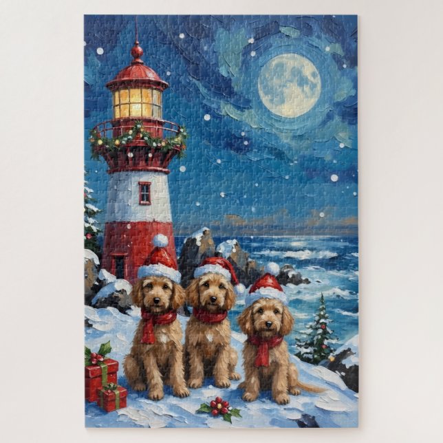 Quebra-cabeça Poodle Christmas Lighthouse Holiday (Vertical)