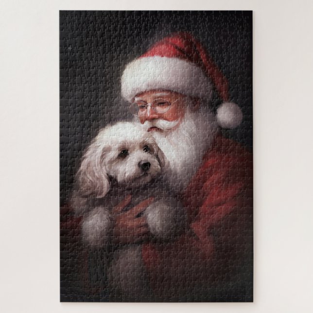 Quebra-cabeça Poodle com Papai Noel Natal Festivo (Vertical)