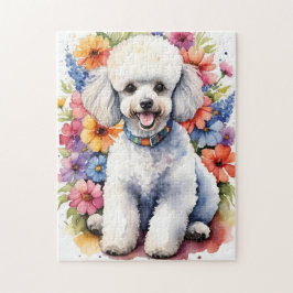 Quebra-cabeça Poodle Feliz Cachorro Colorido Aquarela