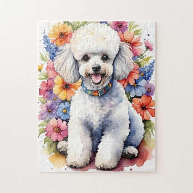 Quebra-cabeça Poodle Feliz Cachorro Colorido Aquarela (Vertical)