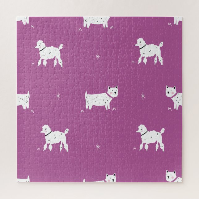 Quebra-cabeça Poodle Roxo: Padrão Retroativo Monocromático (Vertical)