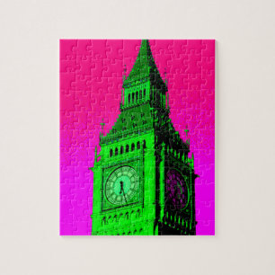 Quebra-cabeça Pop Art Big Ben London Viagem cor-de-rosa verde