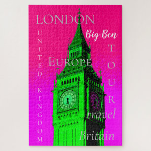 Quebra-cabeça Pop Art Big Ben London Viagem verde rosa