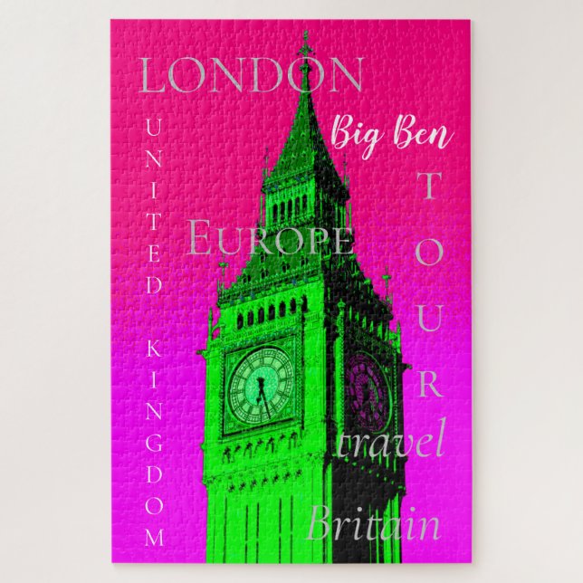 Quebra-cabeça Pop Art Big Ben London Viagem verde rosa (Vertical)