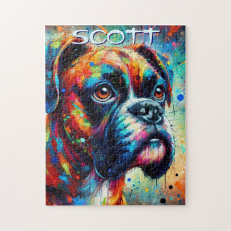 Quebra-cabeça Pop-Art Boxer Colorido Cachorro Personalizado Azul