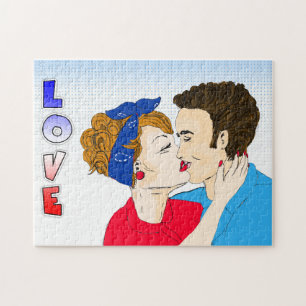 Quebra-cabeça Pop Art Retro Casal Beijando Nostalgia Romântica