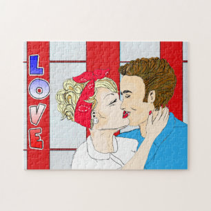 Quebra-cabeça Pop Art Retro Casal Beijando Nostalgia Romântica