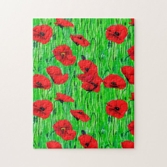 Quebra-cabeça Poppies vermelhos num campo verde (Vertical)