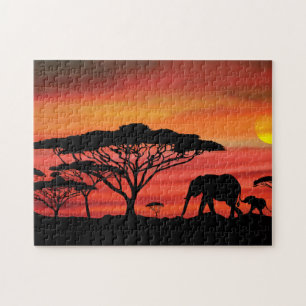 Quebra-cabeça Pôr do Sol Africano Elefante