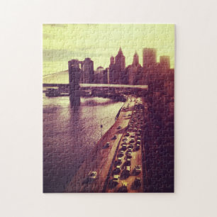 Quebra-cabeça Por do sol da skyline - ponte de Brooklyn e