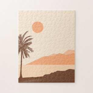 Quebra-cabeça Pôr do Sol de Palmeira, Ilha, Arte Abstrata Boho