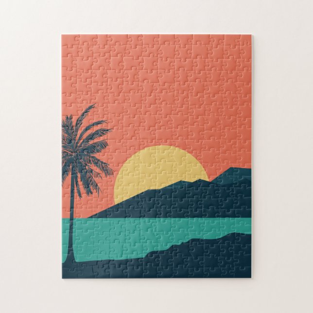 Quebra-cabeça Pôr do Sol de Palmeira, Ilha, Arte Abstrata Boho (Vertical)