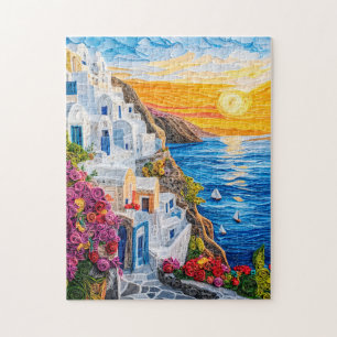 Quebra-cabeça Pôr do sol em Santorini Oia em Quilling