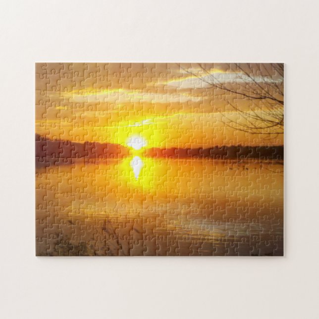Quebra-cabeça Por do sol em um lago (Horizontal)
