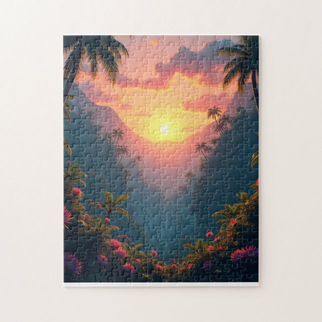 Quebra-cabeça Pôr do sol em uma selva tropical (Vertical)