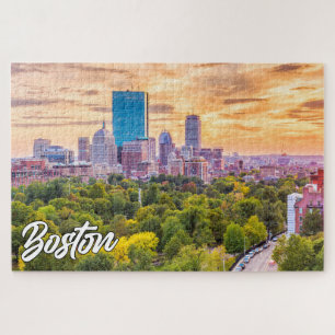 Quebra-cabeça Pôr do sol lindo sobre Boston, Massachusetts, EUA