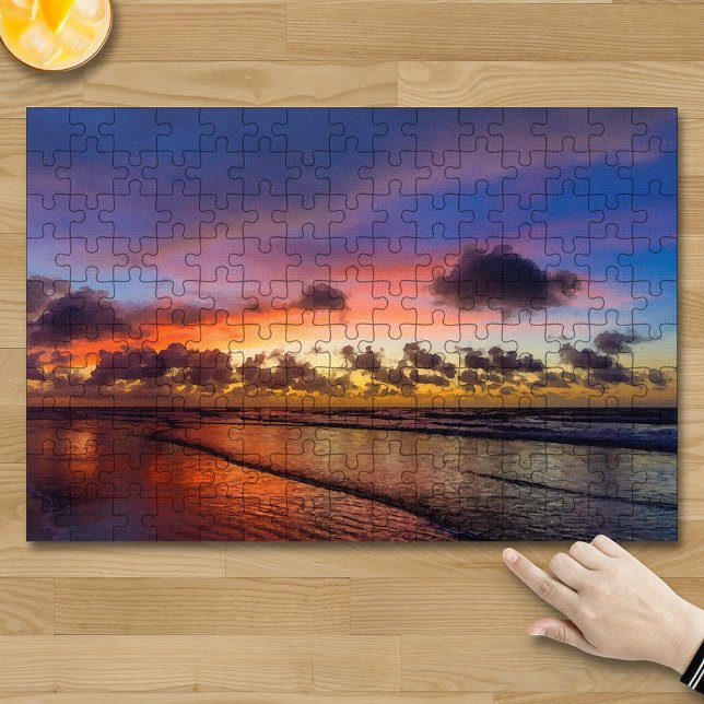 Quebra-cabeça Pôr do sol na praia com céu azul nublado (Criador carregado)