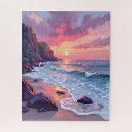 Quebra-cabeça Pôr do sol no oceano em tons pastel de rosa em aqu