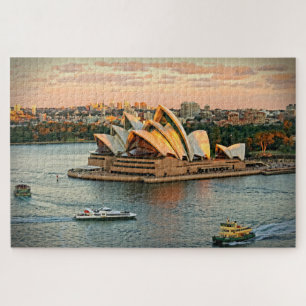 Quebra-cabeça Por do sol no teatro da ópera de Sydney - 20x30 -