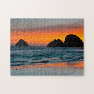 Quebra-cabeça Pôr do sol, Pilhas do Mar, Oceanside, Oregon, EUA