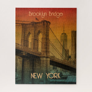 Quebra-cabeça Pôr do sol retrô Ponte de Brooklyn Nova York