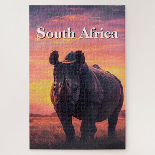 Quebra-cabeça Pôr do sol retrô Rinoceronte da África do Sul