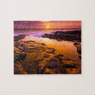 Quebra-cabeça Pôr do sol sobre poças de maré, Havaí