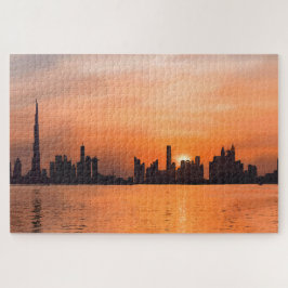 Quebra-cabeça Pôr do sol sobre uma cidade à beira-mar - aquarela