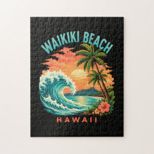 Quebra-cabeça Pôr do sol tropical na praia de Waikiki no Havaí