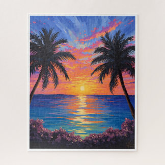 Quebra-cabeça Pôr do Sol Tropical – Puzzle Vibrante do Oceano
