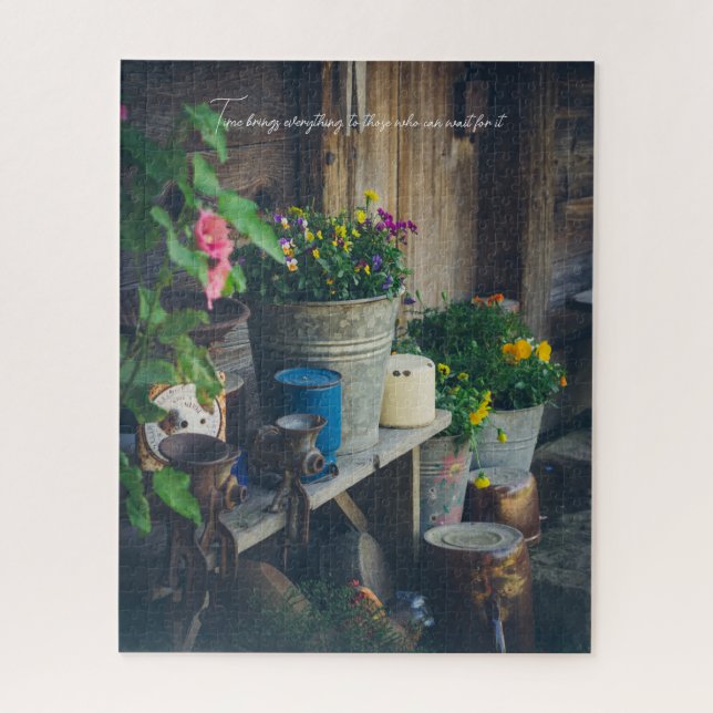 Quebra-cabeça Porch da casa do campo adorado com pansias vibrant (Vertical)