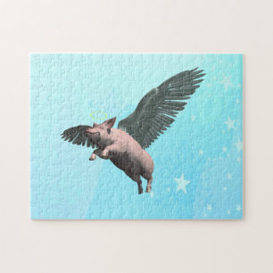Quebra-cabeça Porco anjo bonito voando no céu