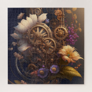 Quebra-cabeça Porta Steampunk com Flores Roxas